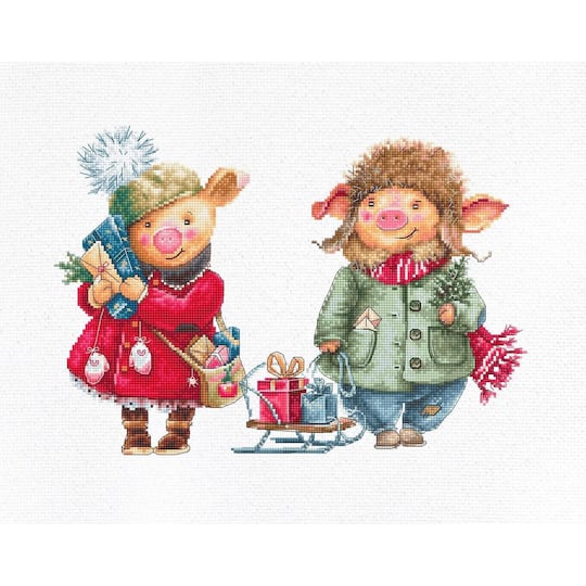 Luca-S Christmas Pigs Counted Cross Stitch Kit